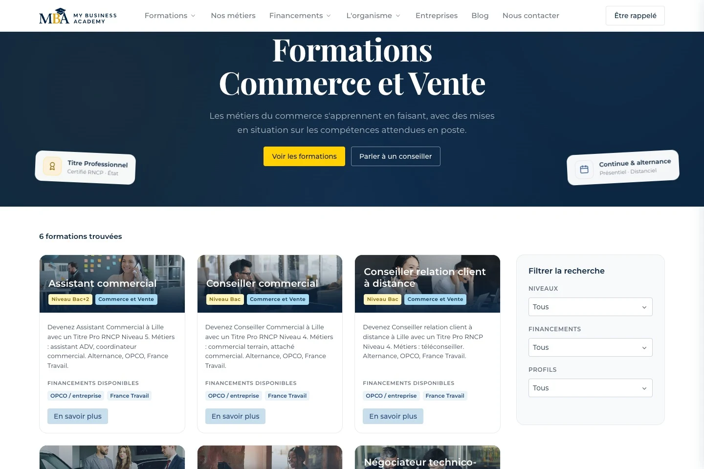 Page famille de formations