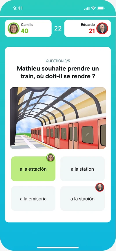 Duel Talkie : question illustrée, choix des joueurs et scores